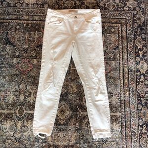 Zara White Denim Distressed Cropped
